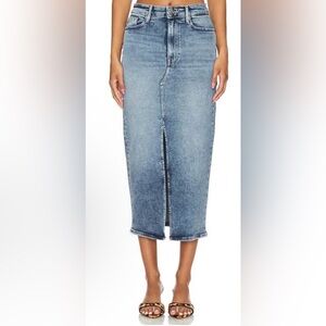 Good American Denim Midi Skirt Front Slit High Rise Size 00 Light Wash